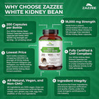 Zazzee White Kidney Bean 10:1 Extract, 1800 mg per Serving, 200 Vegan Capsules - Image 6