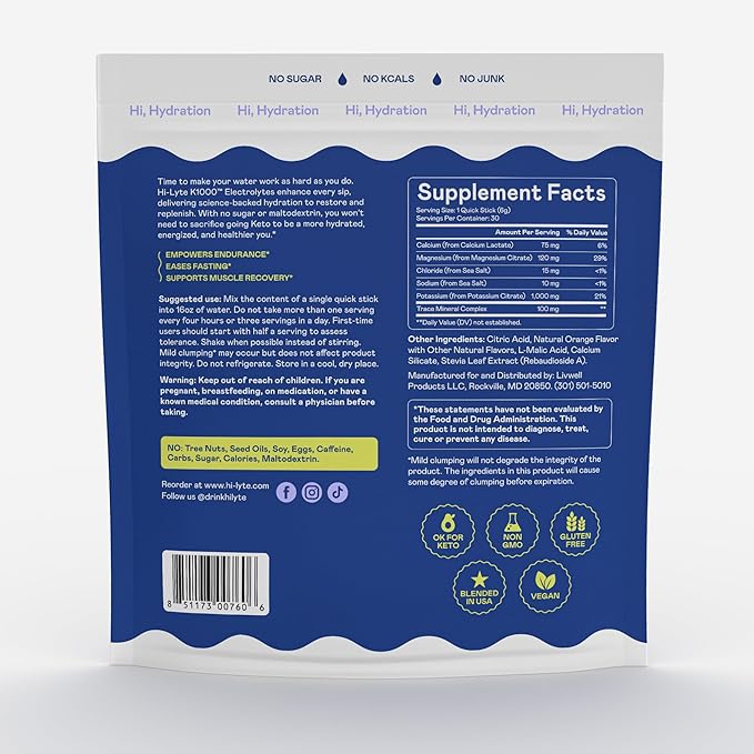 Hi-Lyte K1000 Electrolytes Powder Packets Orange, 30 Servings - Image 5