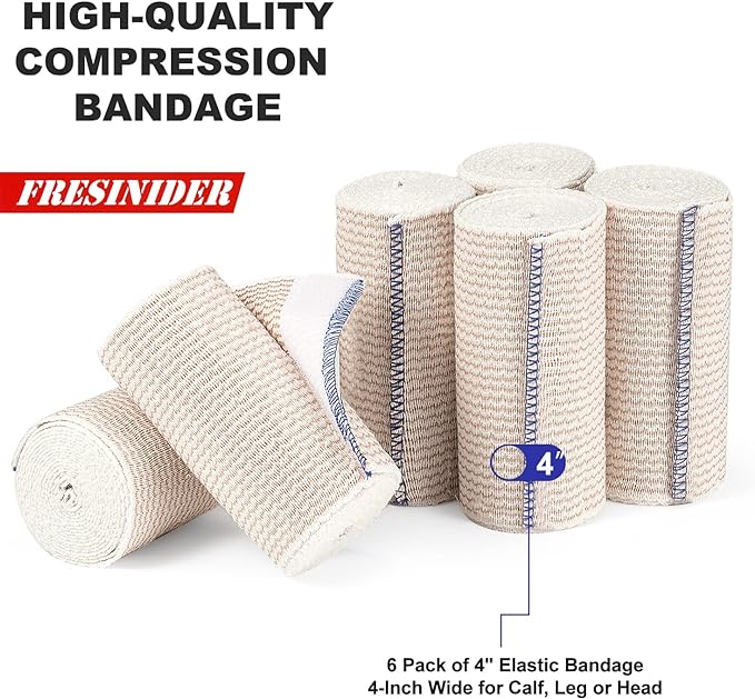 FRESINIDER Premium Elastic Bandage Wrap, 6 Pack 4" Cotton Latex Free - Image 2