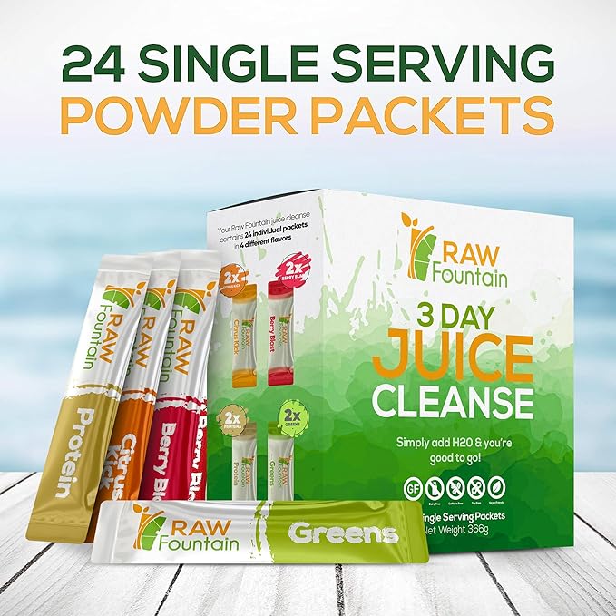 Raw Fountain 3 Day Juice Cleanse Detox, 24 Powder Packets, Travel and Vegan - Image 2