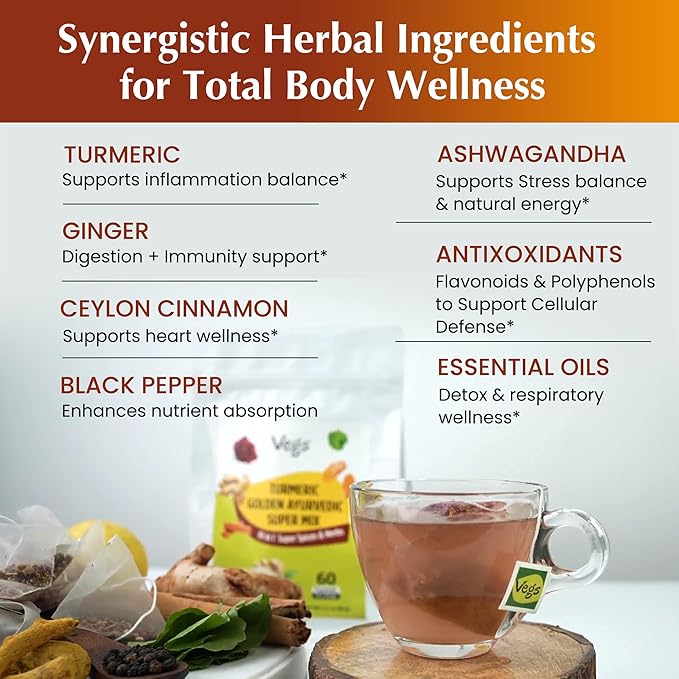 VEGS Turmeric Golden Milk 60 Pyramid Tea Bags - Image 5