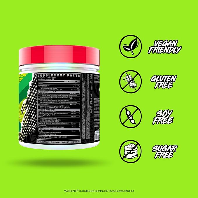 GHOST Legend All Out Pre-Workout Powder, Warheads Sour Green Apple - Image 4