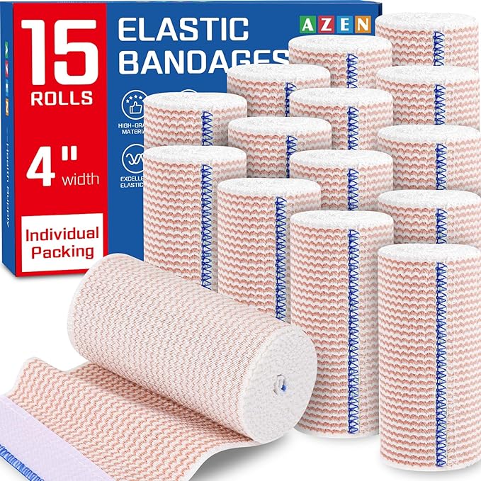 AZEN Premium 15 Pack Elastic Bandage Wrap 4 Inch, Compression Wrap Bandage by AZEN