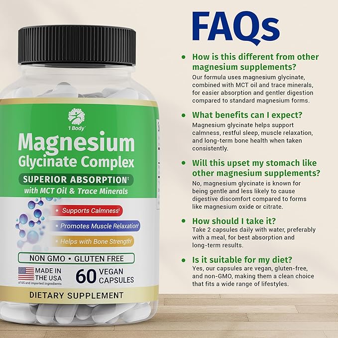 1 Body Magnesium Glycinate Complex, High Absorption Magnesium Supplement - Image 8