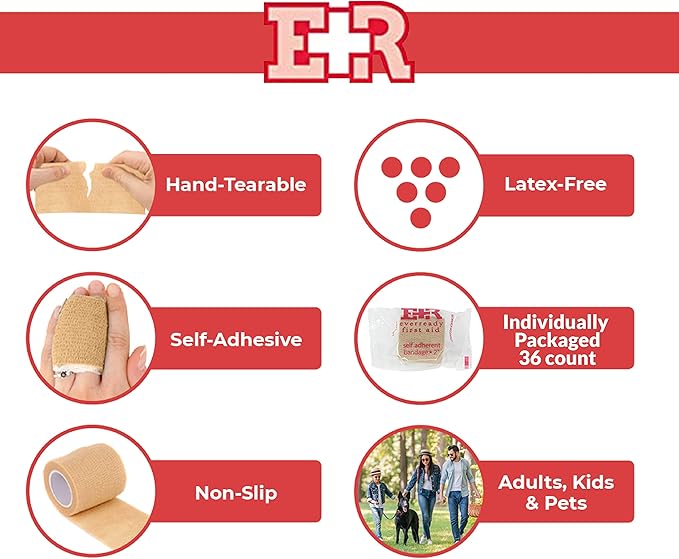 Ever Ready First Aid Self Adherent Cohesive Wrap Bandages, 2” x 5 Yards - Image 2