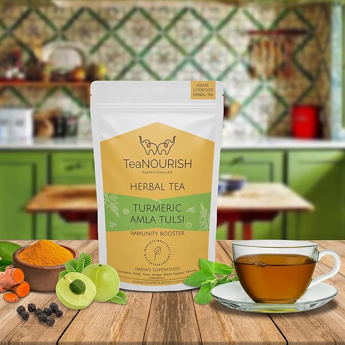 TeaNOURISH Turmeric Amla Tulsi Herbal Tea | CAFFEINE-FREE | Blended - Image 3
