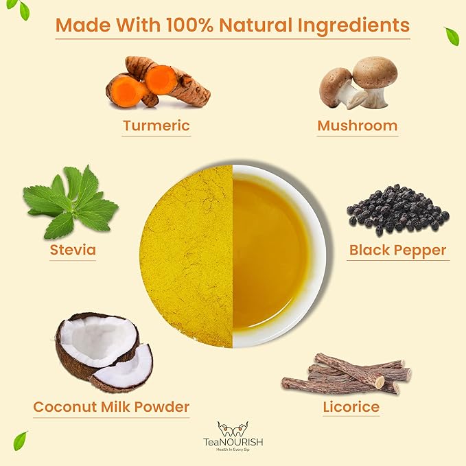 TeaNOURISH Turmeric Mushroom Coconut Latte | Caffeine-Free, Immunity-Boosting - Image 4