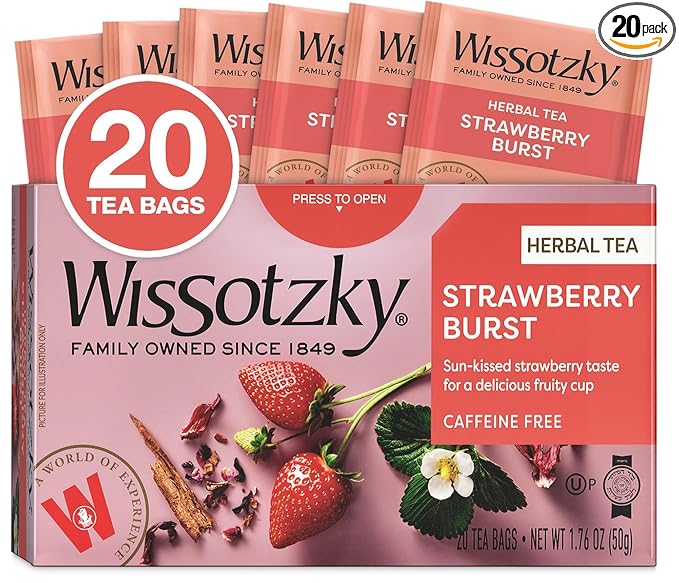 Wissotzky Strawberry Burst Herbal Tea, 20 Tea Bags | Fruity Blend | Caffeine by WISSOTZKY