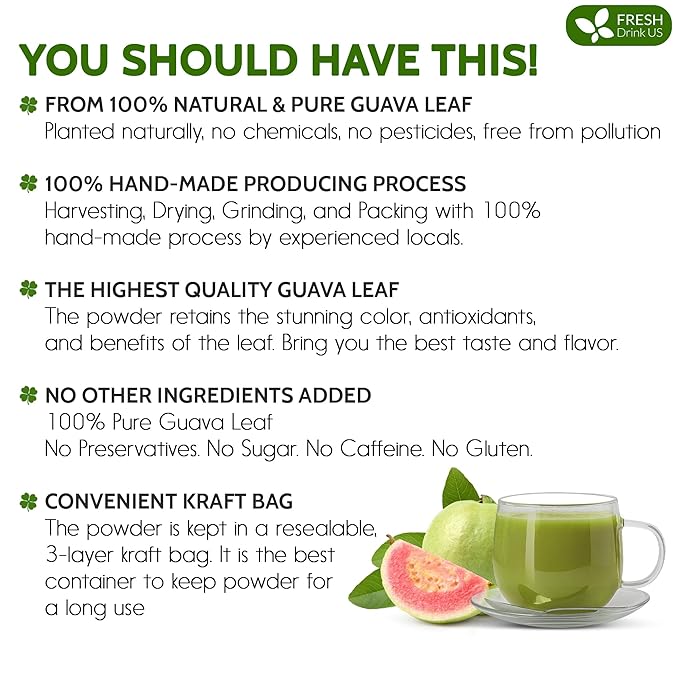 FreshDrinkUS, Premium 4.5oz Guava Leaf Powder, 100% Natural & Pure from Leaves - Image 2