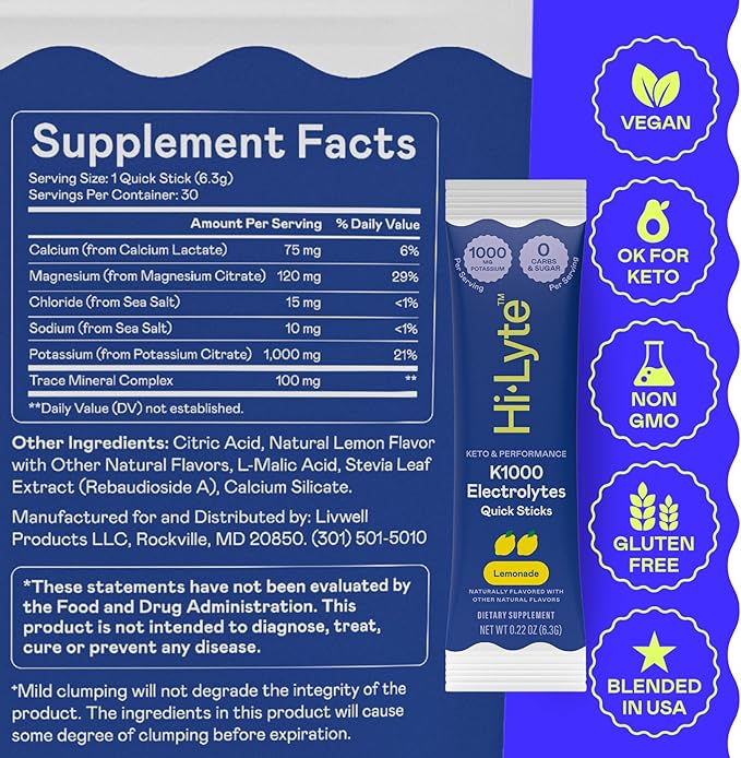 Hi-Lyte K1000 Electrolytes Powder Packets Lemonade, 30 Servings - Image 2