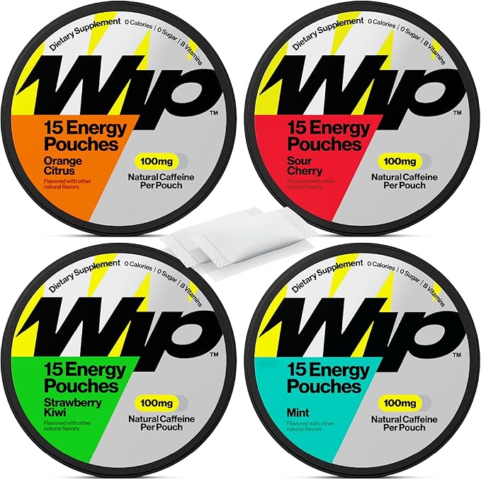 Wip Energy Pouches | 100mg Natural Caffeine | Vitamins and Minerals | 4 Pack by Wip