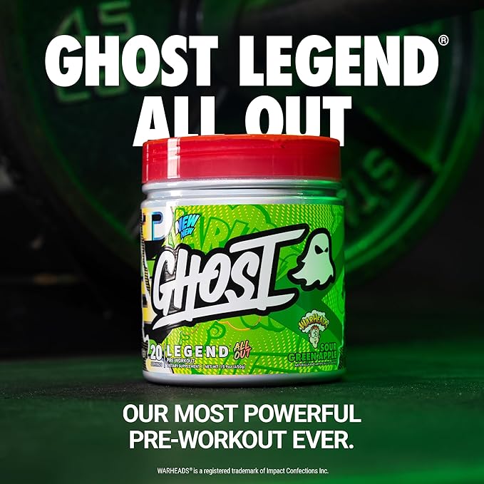 GHOST Legend All Out Pre-Workout Powder, Warheads Sour Green Apple - Image 2