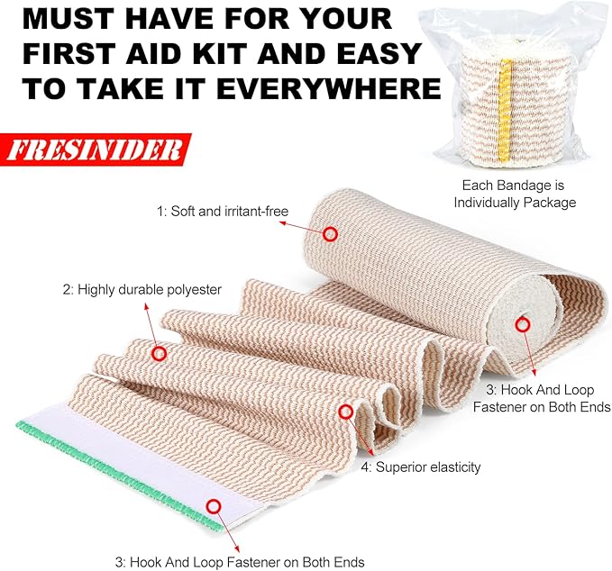 FRESINIDER Premium Elastic Bandage Wrap, 6 Pack 4" Cotton Latex Free - Image 6