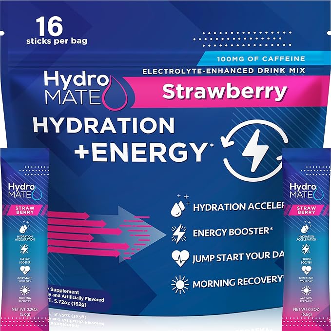 HydroMATE Electrolytes Powder Drink Mix Packets Hydration Accelerator Low Sugar by HydroMATE