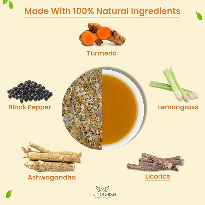 TeaNOURISH Turmeric Ashwagandha Herbal Tea | CAFFEINE-FREE | Indian Superfoods - Image 3