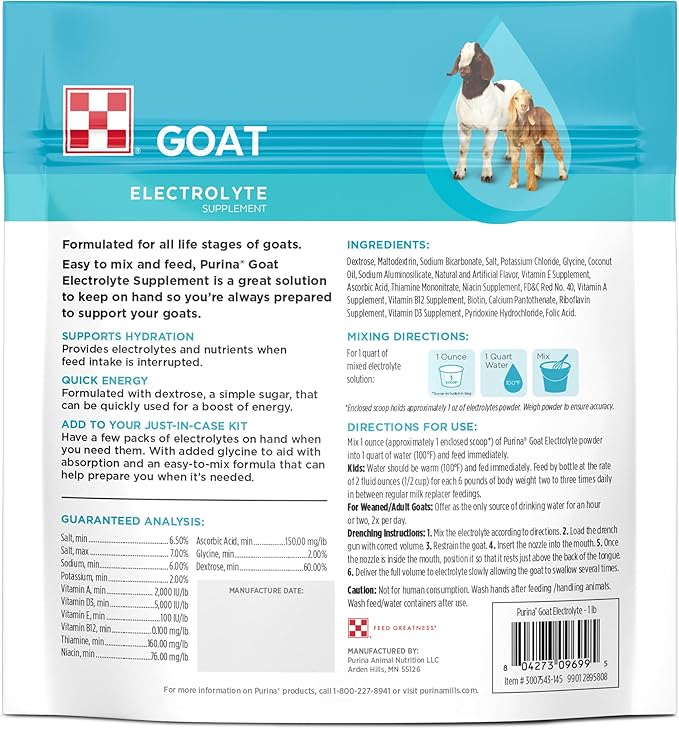Purina® Goat Electrolyte for Goats of All Life Stages | 16 Ounce Pouch - Image 2
