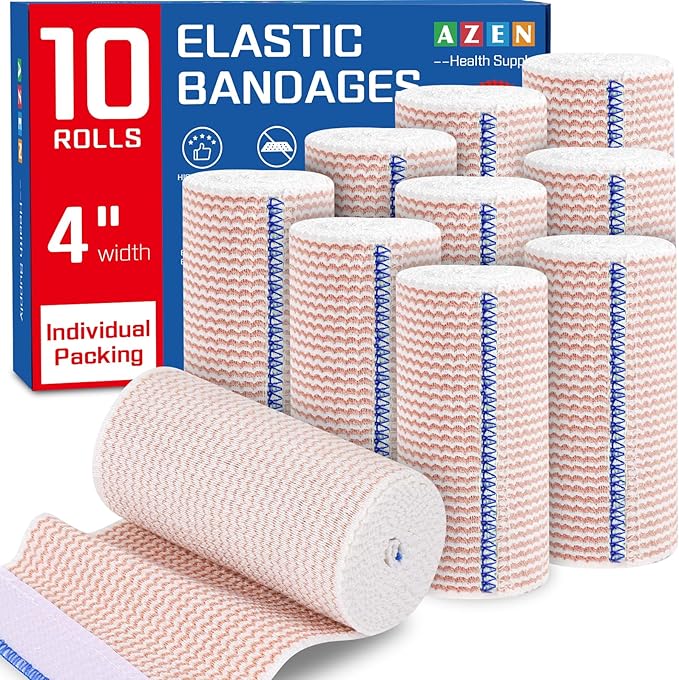 AZEN Premium 10 Pack Elastic Bandage Wrap 4 Inch, Compression Wrap Bandage by AZEN