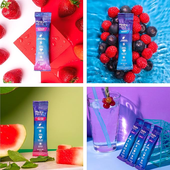 HydroMATE Electrolytes Powder Drink Mix Packets Hydration Accelerator Low Sugar - Image 5