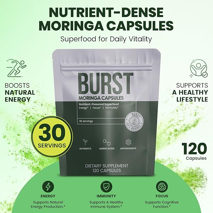 Burst 100% Organic Moringa Capsules – Supports Energy, & Vitality | Pure - Image 8