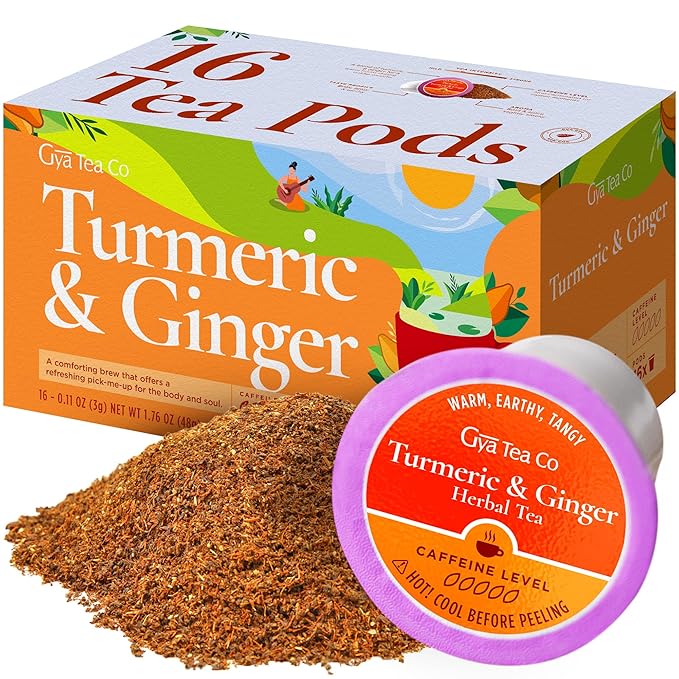 Gya Tea Co Turmeric Ginger Herbal Tea Pod- Decaf Wellness Tea by GyaTeaCo