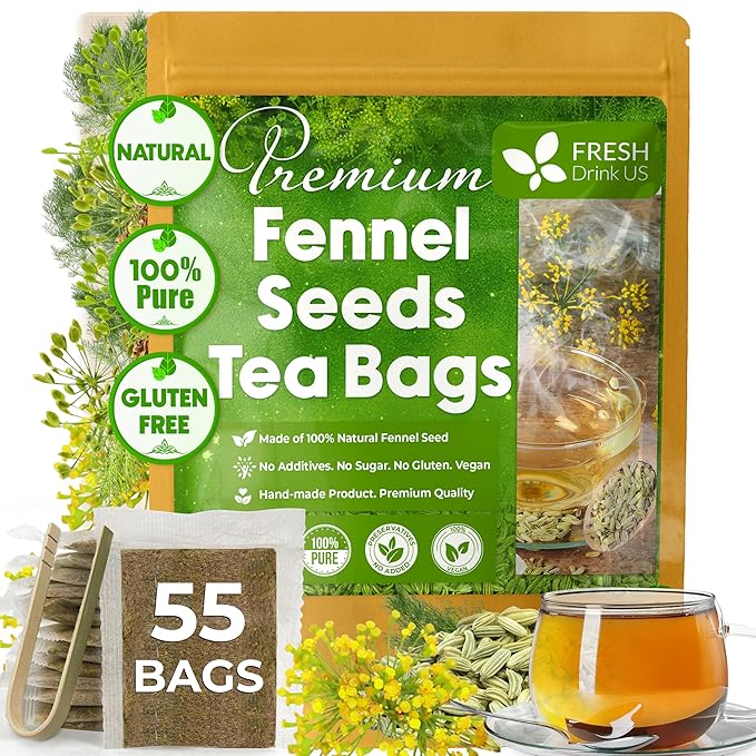 FreshDrinkUS, Premium 55 Fennel Tea Bags, 100% Natural & Pure from Fennel by NaturalandPremiumHerbalTea
