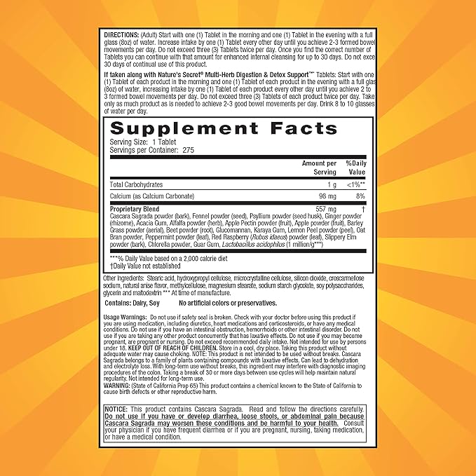 Nature's Secret Multi-Herb Colon Cleanse, 275 Tablets - Image 2