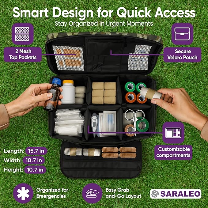 SARALEO Camo First Responder Bag Empty – Medical Supply Organizer - Image 3