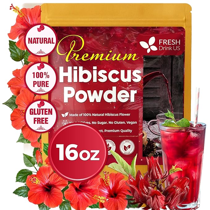 FreshDrinkUS, Premium 16oz Hibiscus Flower Powder, 100% Natural and Pure from by NaturalandPremiumHerbalTea