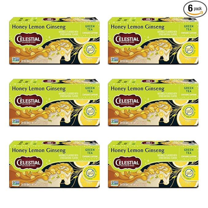 Celestial Seasonings Honey Lemon Ginseng Green Tea, Caffeinated, 20 Tea Bags Box by CelestialSeasonings